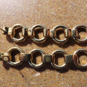 Gold Circle Chain Link Dangle Matching Earring Pair w/Stud Posts (No Backings)